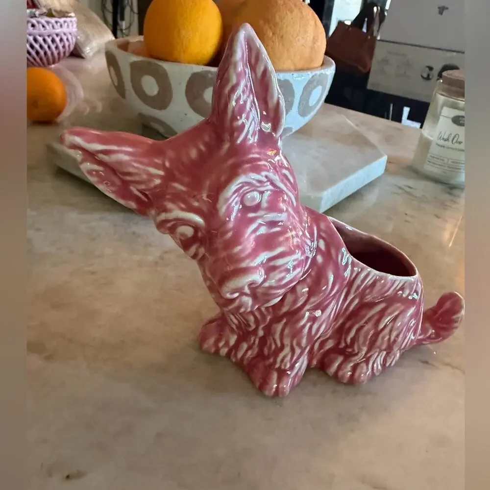 Vintage 50’s pink ceramic Scotty Dog planter